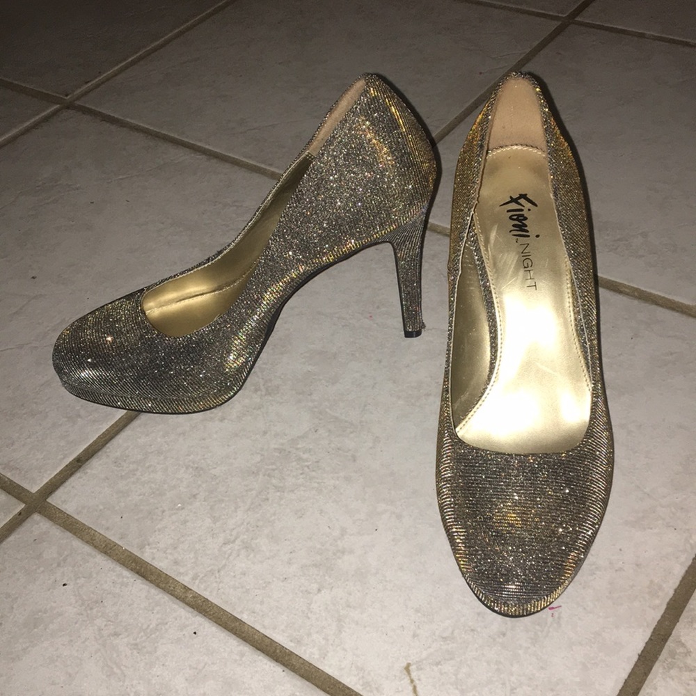 gray/gold sparkle heels